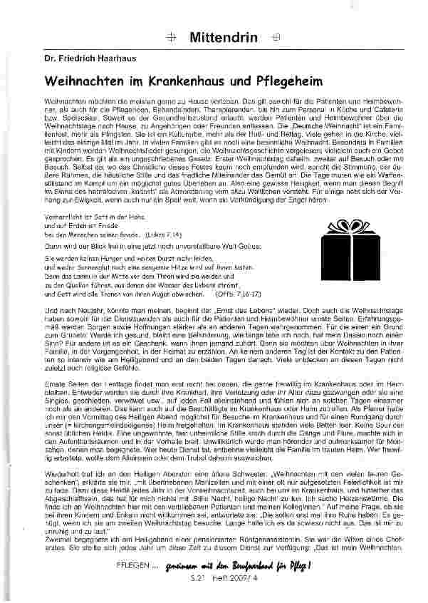 Vorschauseite 1: Weihnachten im Krankenhaus und Pflegeheim