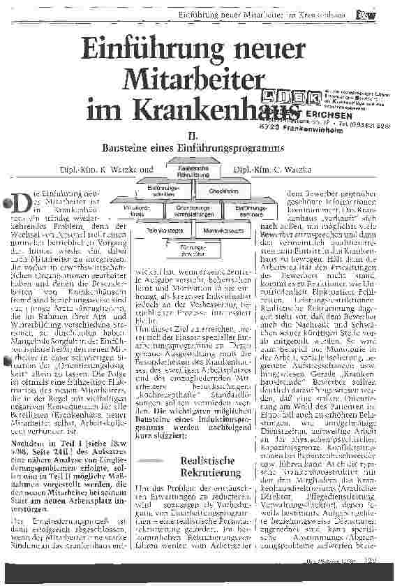Vorschauseite 1: Einführung neuer Mitarbeiter im Krankenhaus Teil II: Bausteine eines Einführungsprogramms