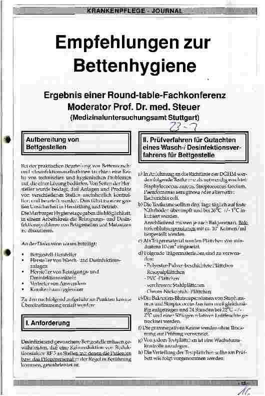 Vorschauseite 1: Empfehlungen zur Bettenhygiene Ergebnis einer Round-Table-Fachkonferenz