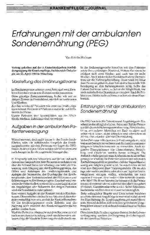 Vorschauseite 1: Erfahrungen mit der ambulanten Sondenernährung (PEG)