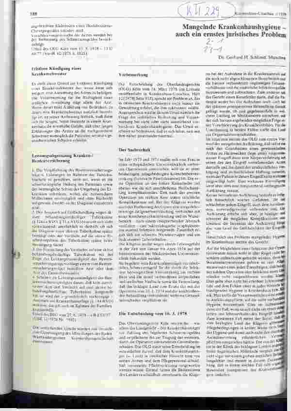 Vorschauseite 1: Mangelnde Kranhaushygiene - auch ein ernstes juristisches Problem