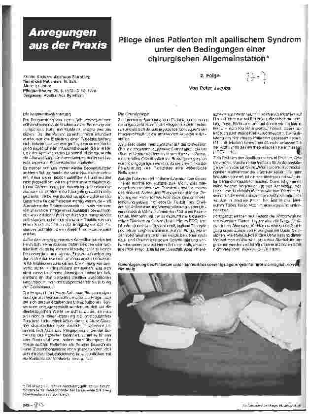Vorschauseite 1: Pflege eines Patienten mit apallischen Syndrom unter den Bedingungen einer chirurgischen Allgemeinstation 2. Folge