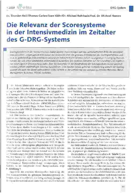 Vorschauseite 1: Die Relevanz der Scoresysteme in der Intensivmedizin im Zeitalter des G-DRG-Systems