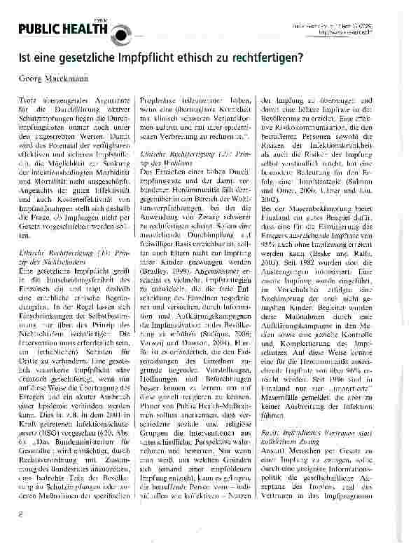 Vorschauseite 1: Ist eine gesetzliche Impfpflicht ethisch zu rechtfertigen?