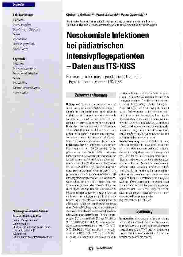 Vorschauseite 1: Nosokomiale Infektionen bei pädiatrischen Intensivpflegepatienten - Daten aus ITS-KISS
