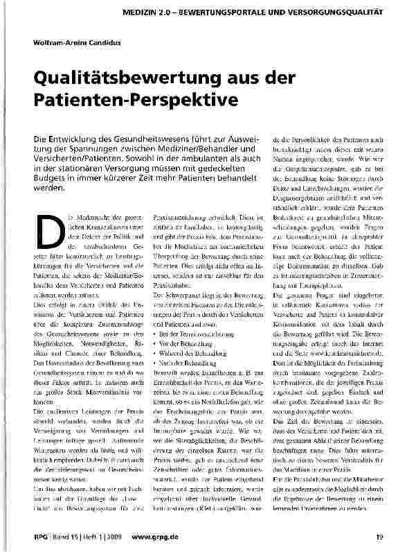 Vorschauseite 1: Qualitätsbewertung aus der Patienten-Perspektive