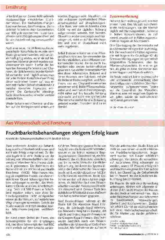 Vorschauseite 1: Fruchtbarkeitsbehandlungen steigern Erfolg kaum