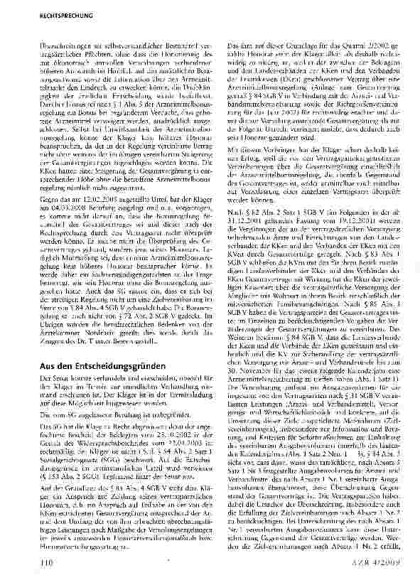 Vorschauseite 2: Vereinbarung der Gesamtvergütung kann vom Vertragsarzt nicht inzident im Vergütungsstreit mit Kassenärztlicher Vereinigung überprüft werden
