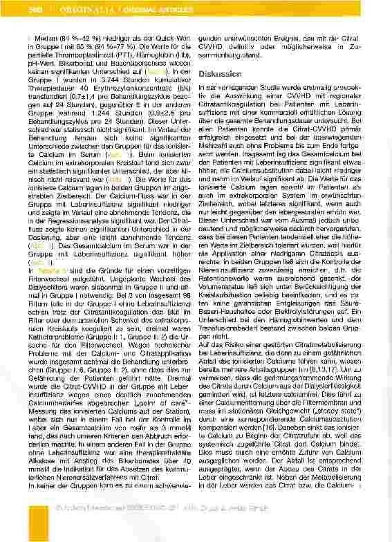 Vorschauseite 6: Kontinuierliche venovenöse Hämodialyse mit regionaler Citratantikoagutation bei Patienten mit Leberinsuffizienz