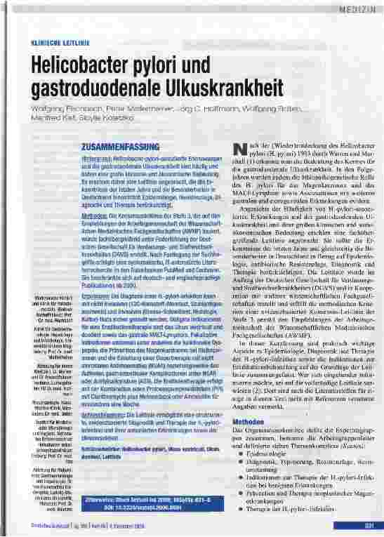 Vorschauseite 1: Helicobacter pylori und gastroduodenale Ulkuskrankheit