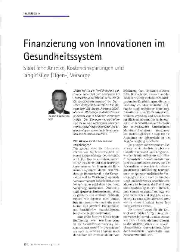 Vorschauseite 1: Finanzierung von Innovationen im Gesundheitssystem