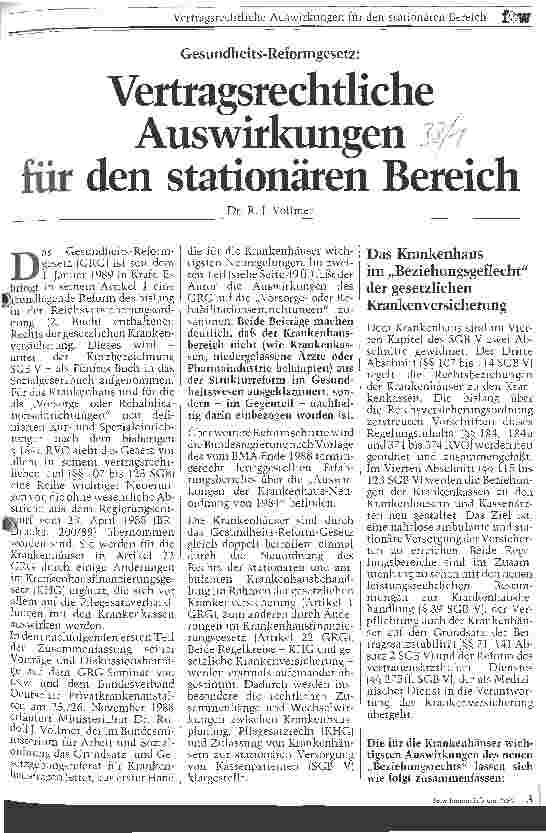 Vorschauseite 1: Vertragsrechtliche Auswirkungen für den stationären Bereich