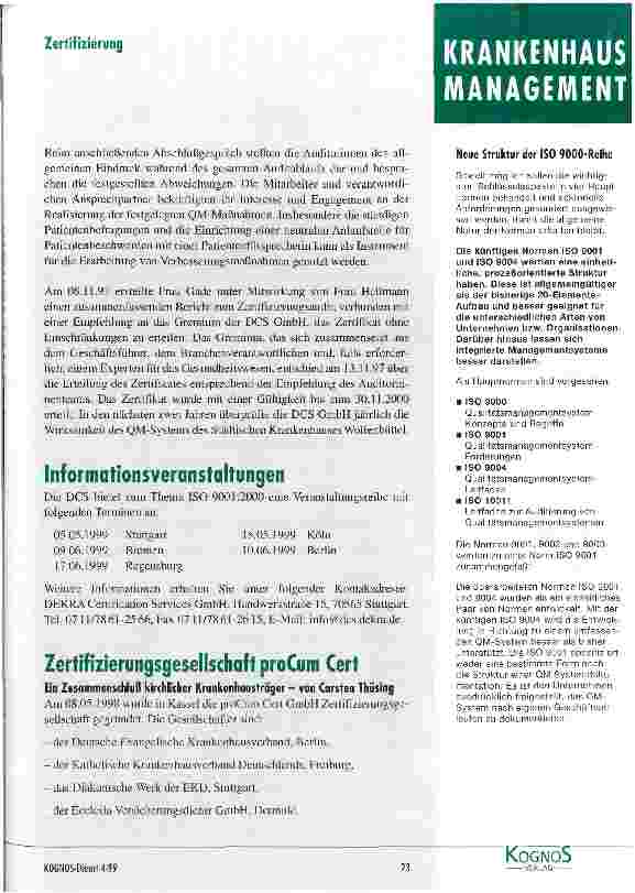 Vorschauseite 4: Die erfolgreiche Zertifizierung der Medizinischen Klinik des Städtischen Krankenhauses Wolfenbüttel