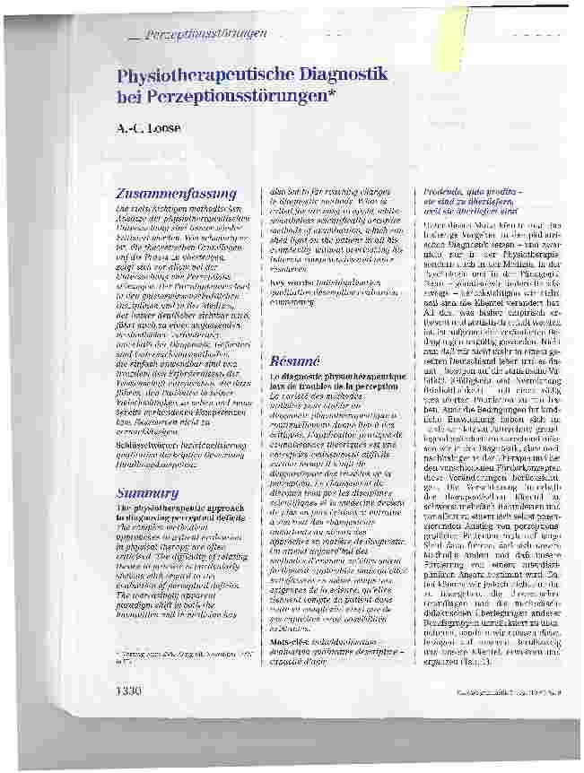 Vorschauseite 1: Physiotherapeutische Diagnostik bei Perzeptionsstörungen