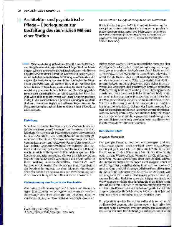 Vorschauseite 1: Architektur und psychiatrische Pflege - Überlegungen zur Gestaltung des räumlichen Millieus einer Station