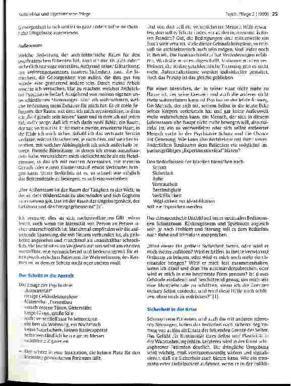 Vorschauseite 2: Architektur und psychiatrische Pflege - Überlegungen zur Gestaltung des räumlichen Millieus einer Station