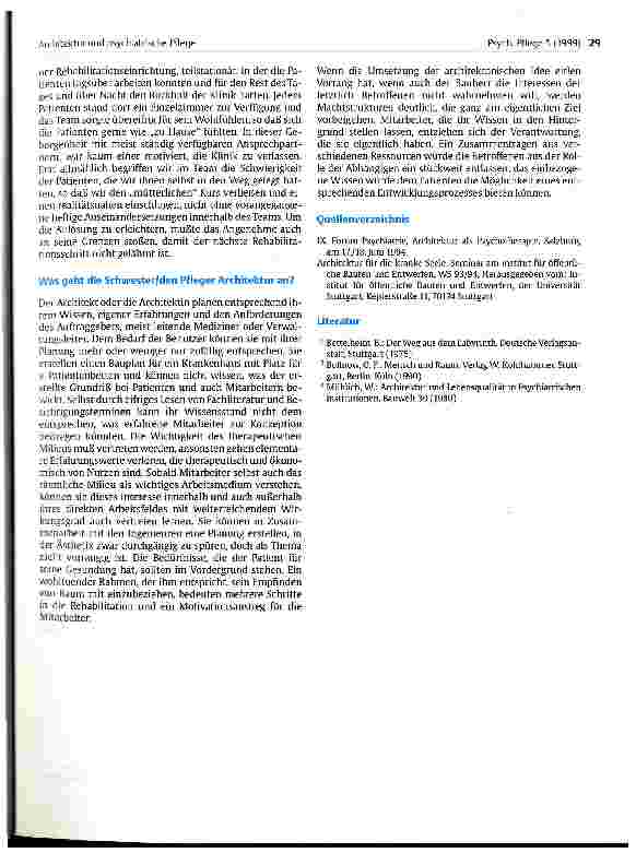 Vorschauseite 6: Architektur und psychiatrische Pflege - Überlegungen zur Gestaltung des räumlichen Millieus einer Station