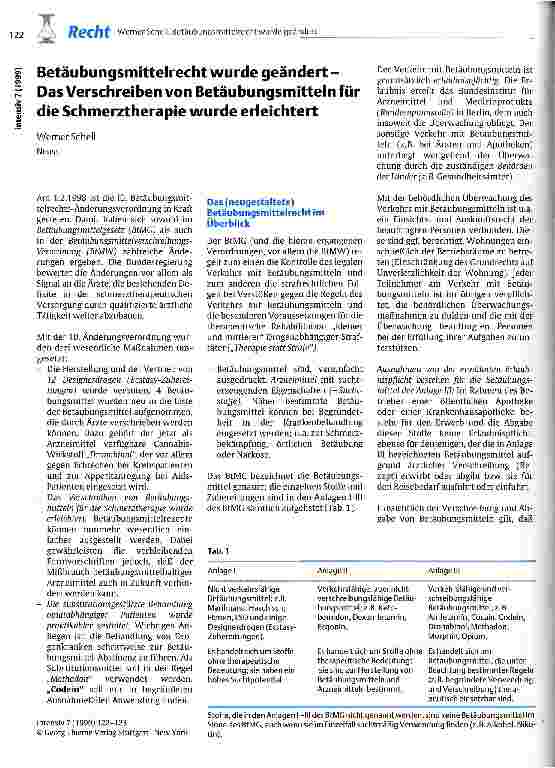 Vorschauseite 1: Betäubungsmittelrecht wurde geändert - Das Verschreiben von Betäubungsmitteln für die Schmerztherapie wurde erleichtert
