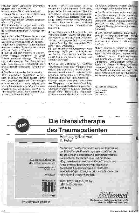 Vorschauseite 3: Onkologische Pflege; 8. Folge: Schmerzbekämpfung und wahrhaftige Patienteninformation bei Tumorpatienten
