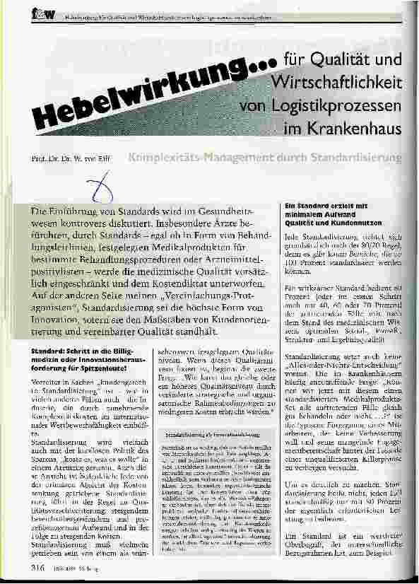 Vorschauseite 1: Hebelwirkung. .. für Qualität und Wirtschaftlichkeit von Logistikprozessen im Krankenhaus