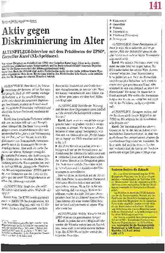 Vorschauseite 1: Europas Seniorenorganisation: Aktiv gegen Diskriminierung im Alter Interview mit dem Präsidenten der EPSO C. Karel