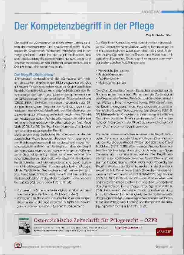 Vorschauseite 1: Der Kompetenzbegriff In der Pflege
