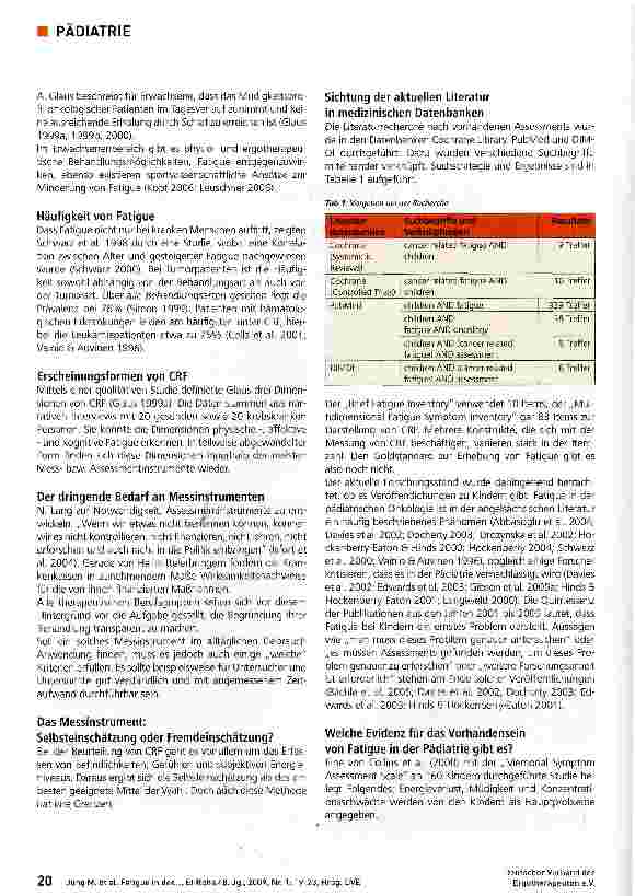 Vorschauseite 2: Fatigue in der pädiatrischen Onkologie erschwert die Durchführung der Ergotherapie