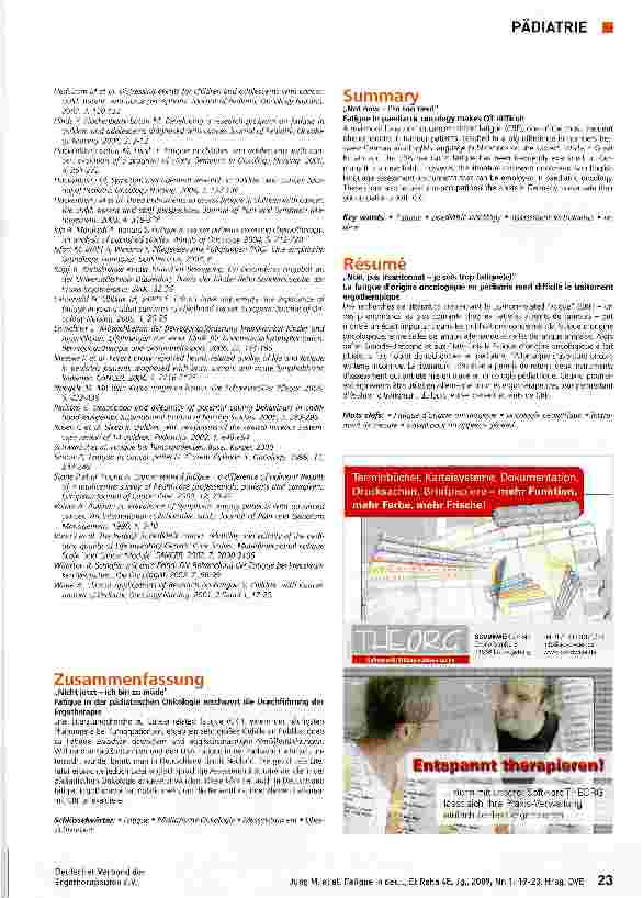 Vorschauseite 5: Fatigue in der pädiatrischen Onkologie erschwert die Durchführung der Ergotherapie