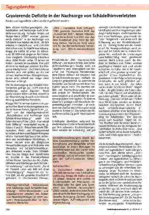 Vorschauseite 1: Gravierende Defizite in der Nachsorge von Schädelhirnverletzten