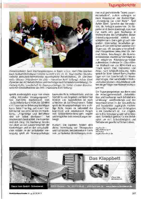 Vorschauseite 2: Gravierende Defizite in der Nachsorge von Schädelhirnverletzten
