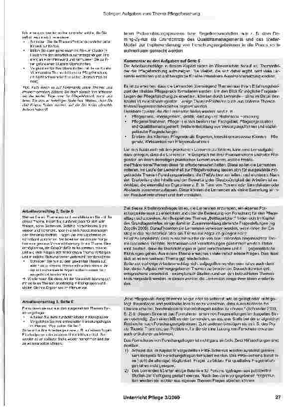 Vorschauseite 2: Aufgaben zum Thema Pflegeforschung Vorschläge und Kommentare