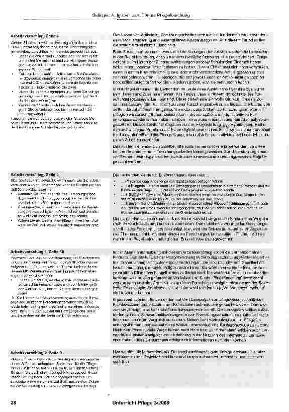 Vorschauseite 3: Aufgaben zum Thema Pflegeforschung Vorschläge und Kommentare