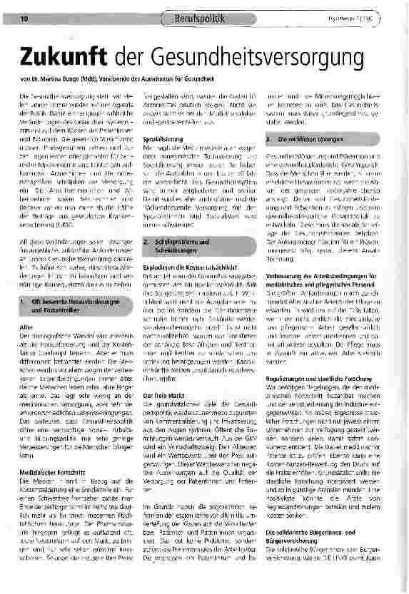 Vorschauseite 1: Zukunft der Gesundheitsversorgung