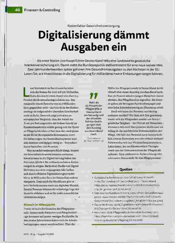 Vorschauseite 1: Digitalisierung dämmt Ausgaben ein