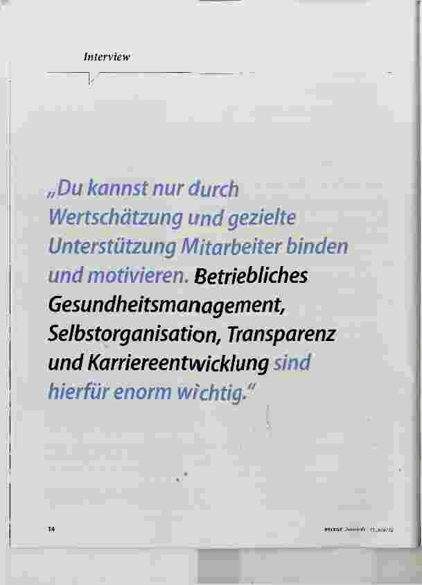 Vorschauseite 1: „Du kannst nur durch Wertschätzung und gezielte Unterstützung Mitarbeiter binden und motivieren. Betriebliches Gesundheitsmanagement, Selbstorganisation, Transparenz und Karrieree…