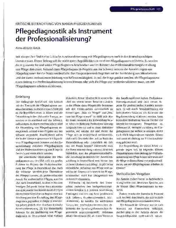 Vorschauseite 1: Pflegediagnostik als Instrument der Professionalisierung?