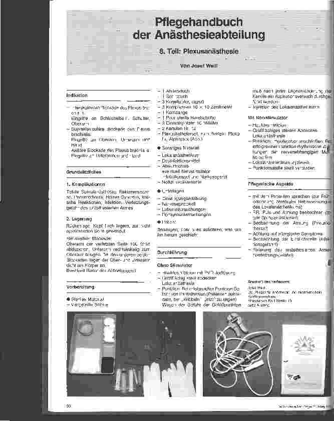 Vorschauseite 1: Pflegehandbuch der Anästhesieabteilung 8. Teil: Plexusanästhesie