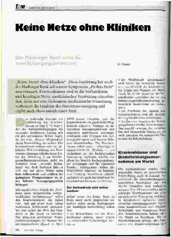 Vorschauseite 1: Der Marburger Bund wirbt für neue Versorgungsstrukturen