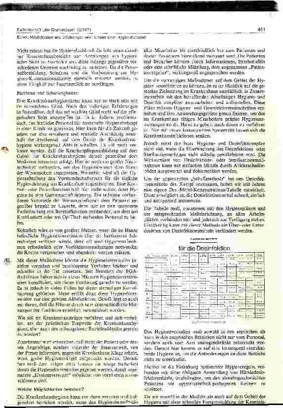 Vorschauseite 3: Möglichkeiten u. Erfahrungen beim Einsatz einer Hygieneschwester