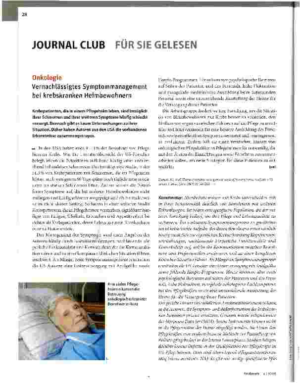 Vorschauseite 1: Vernachlässigtes Symptommanagernent bei krebskranken Heimbewohnern