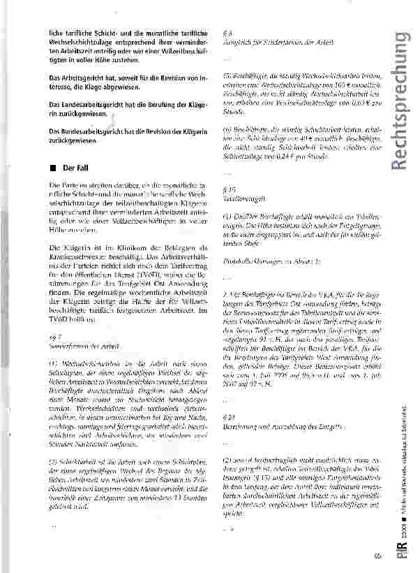 Vorschauseite 2: Schichtund Wechselschichtzulage bei Teilzeitarbeit