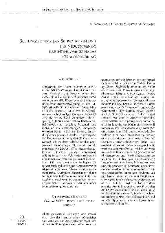 Vorschauseite 1: BLUTUNGSSCHOCK DER SCHWANGEREN UND DES NEUGEBORENEN: EINE INTENSIV-MEDIZINISCHE HERAUSFORDERUNG