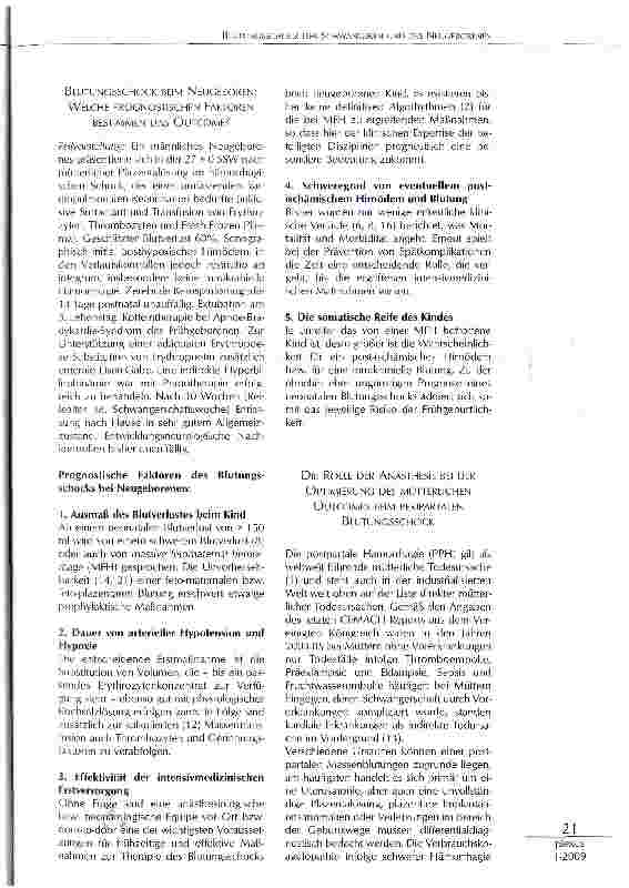Vorschauseite 2: BLUTUNGSSCHOCK DER SCHWANGEREN UND DES NEUGEBORENEN: EINE INTENSIV-MEDIZINISCHE HERAUSFORDERUNG