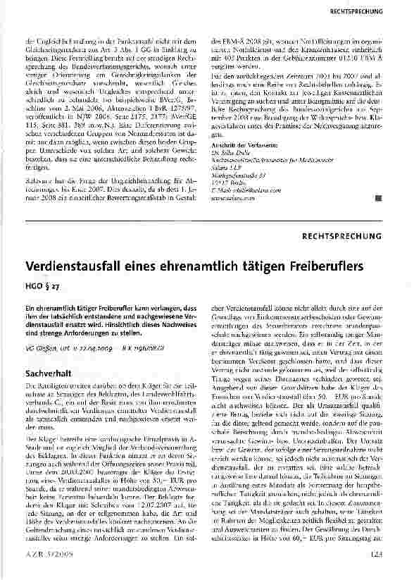 Vorschauseite 1: Verdienstausfall eines ehrenamtlich tätigen Freiberuflers