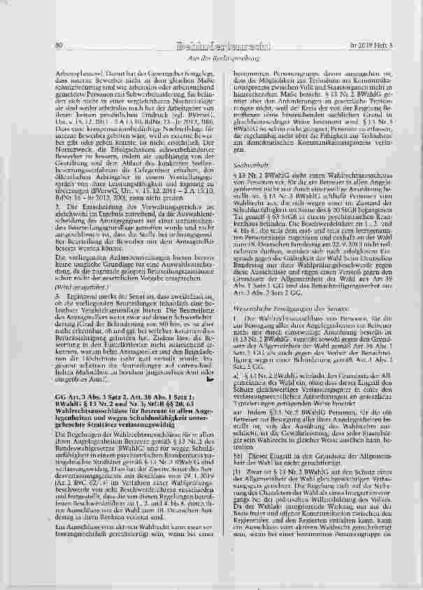 Vorschauseite 2: SGB IX § 165 Satz 2 Interne Stellenbewerber - keine teilhaberechtliche Pflicht zur Einladung zum Vorstellungsgespräch