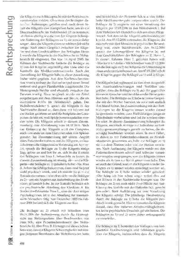 Vorschauseite 3: Unsubstantiierter Mobbingvorwurf einer Pflegehelferin in psychiatrischer Klinik bei Maßnahmen in Ausübung des Direktionsrechts