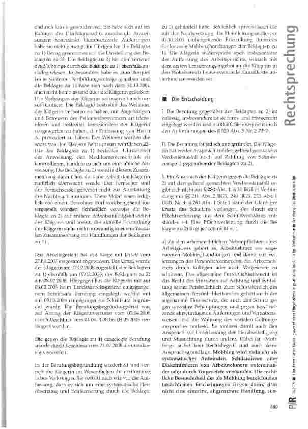 Vorschauseite 4: Unsubstantiierter Mobbingvorwurf einer Pflegehelferin in psychiatrischer Klinik bei Maßnahmen in Ausübung des Direktionsrechts