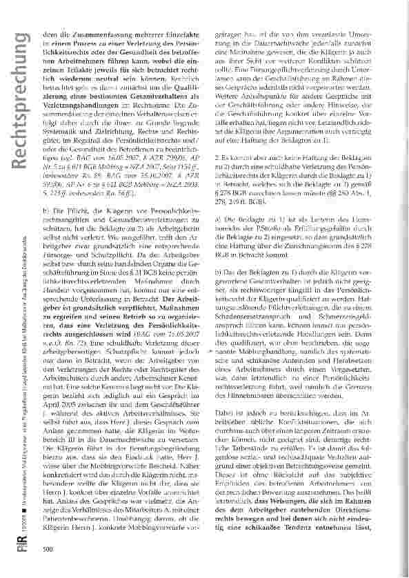 Vorschauseite 5: Unsubstantiierter Mobbingvorwurf einer Pflegehelferin in psychiatrischer Klinik bei Maßnahmen in Ausübung des Direktionsrechts