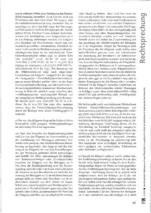 Vorschauseite 6: Unsubstantiierter Mobbingvorwurf einer Pflegehelferin in psychiatrischer Klinik bei Maßnahmen in Ausübung des Direktionsrechts