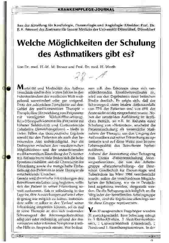Vorschauseite 1: Welche Möglichkeiten der Schulung des Asthmatikers gibt es?